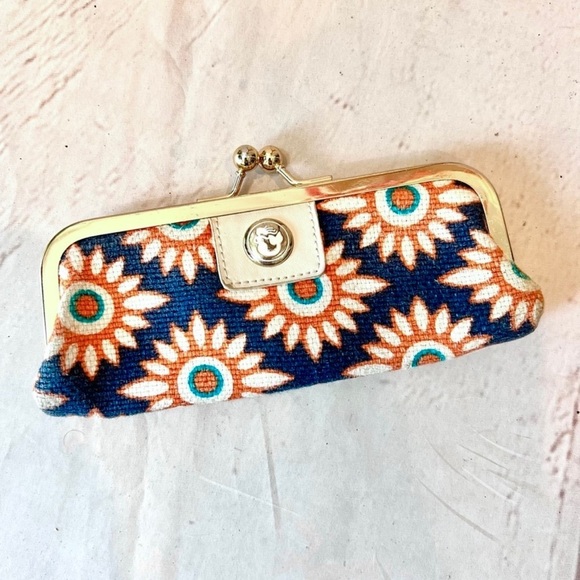 Vintage Handbags - Vintage Spartina Floral Linen and Leather Kiss Lock Continental Wallet Pouch
